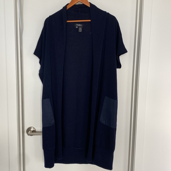Papillon, long cardigan with pockets, short sleeve. Navy - Picture 2 of 9